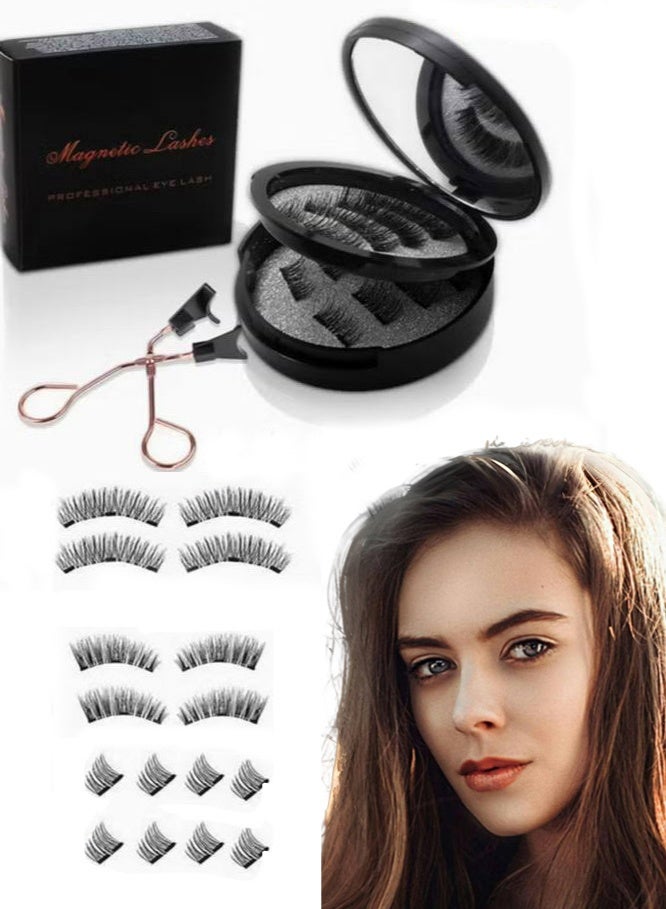 Dual Magnetic Eyelashes without Eyeliner or Glue Needed, Reusable False Lashes Natural Look 3D Effect Waterproof Fake Eyelash Set with Applicator, Easy to Wear ,8Pairs - Image 1