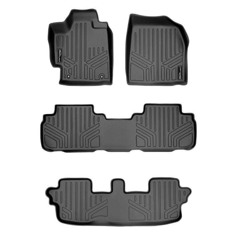 SMARTLINER Custom Fit Floor Mats 3 Row Liner Set Black for 2008-2013 Toyota Highlander Non Hybrid