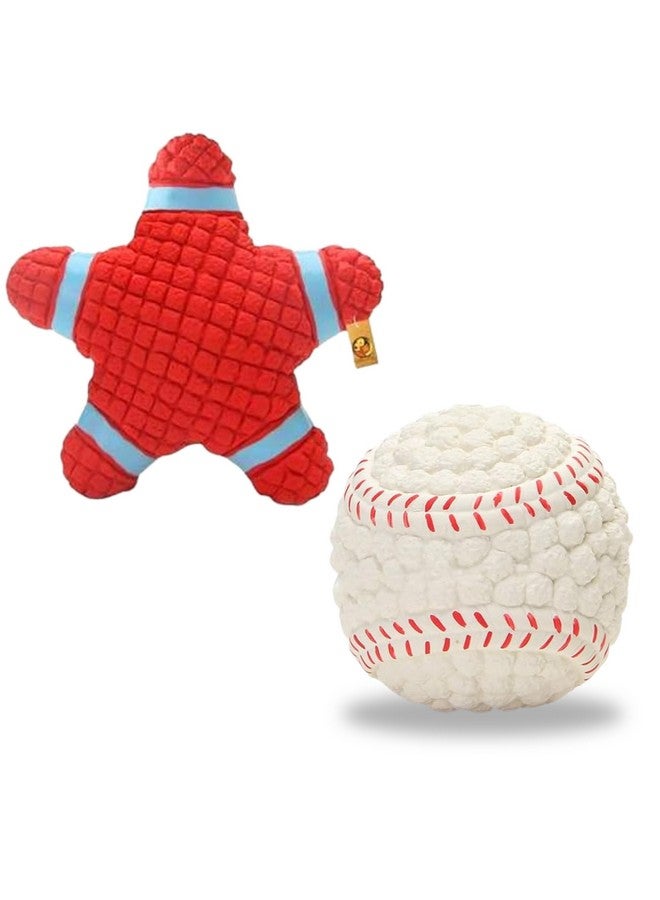 Interactive Non-Toxic Soft Latex Squeaky Dog Toy Combo -(Star Fish And Base Ball) Chewing, Floating, Training, And Bouncing | Reduce Separation Anxiety (Star Fish + Base Ball)