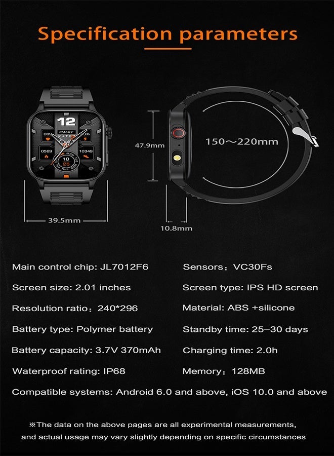 LIGE Men's Smart Watch with LED Flashlight 2.01" HD Large Screen Big Battery Suitable for Outdoor/Sport/Fitness Bluetooth Call AI Voice Waterproof Metal & Silicone Black Strap - Image 4