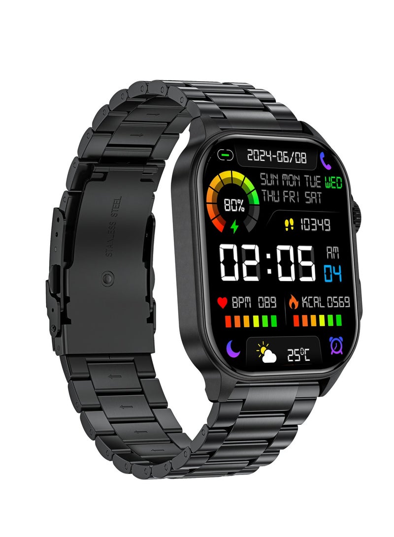 LIGE Men's Smart Watch with LED Flashlight 2.01" HD Large Screen Big Battery Suitable for Outdoor/Sport/Fitness Bluetooth Call AI Voice Waterproof Metal & Silicone Black Strap - Image 2