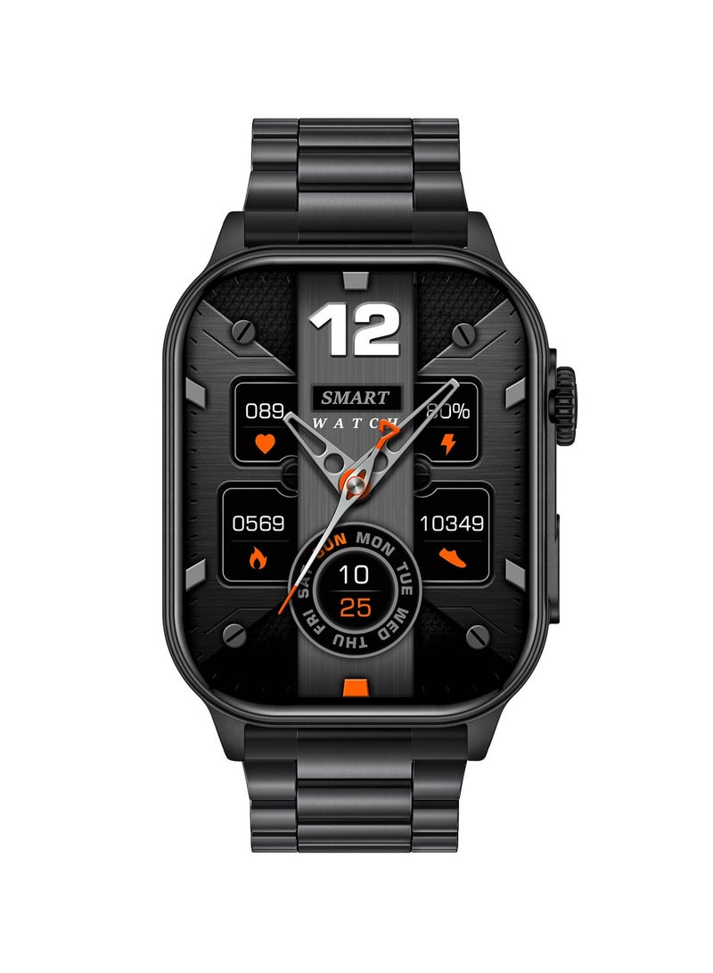 LIGE Men's Smart Watch with LED Flashlight 2.01" HD Large Screen Big Battery Suitable for Outdoor/Sport/Fitness Bluetooth Call AI Voice Waterproof Metal & Silicone Black Strap - Image 3