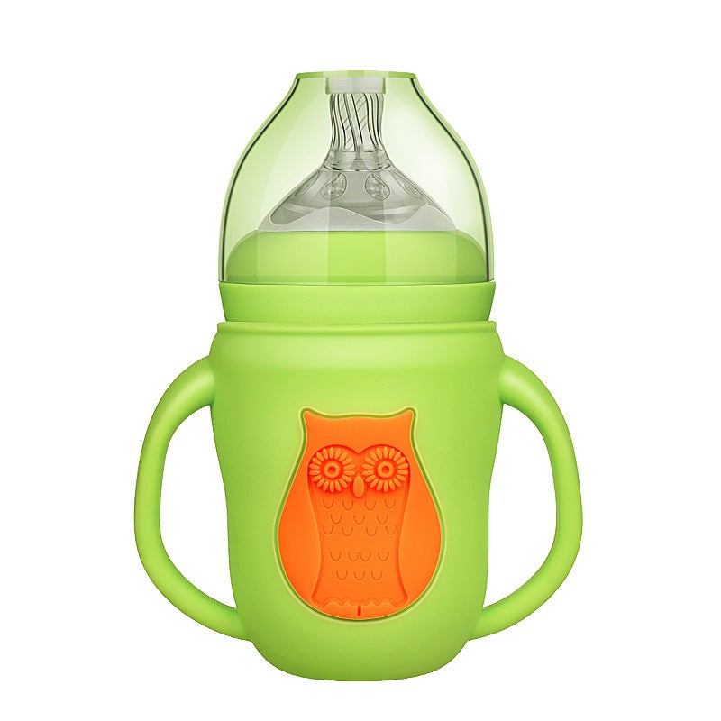 Pregnancy Baby Bottle Factory Straw Cup Anti-Break Handle Silicone Sleeve 240Ml Wide-Caliber Maternal And Infant Supplies Glass Baby Bottle - Image 1