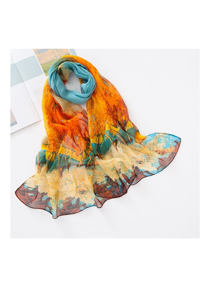 Zeemey Women's artistic oil painting style scarf, rich in color like a natural scroll, light and breathable material, large size can be used as a shawl, fashionable and artistic (160*50CM) - Image 2