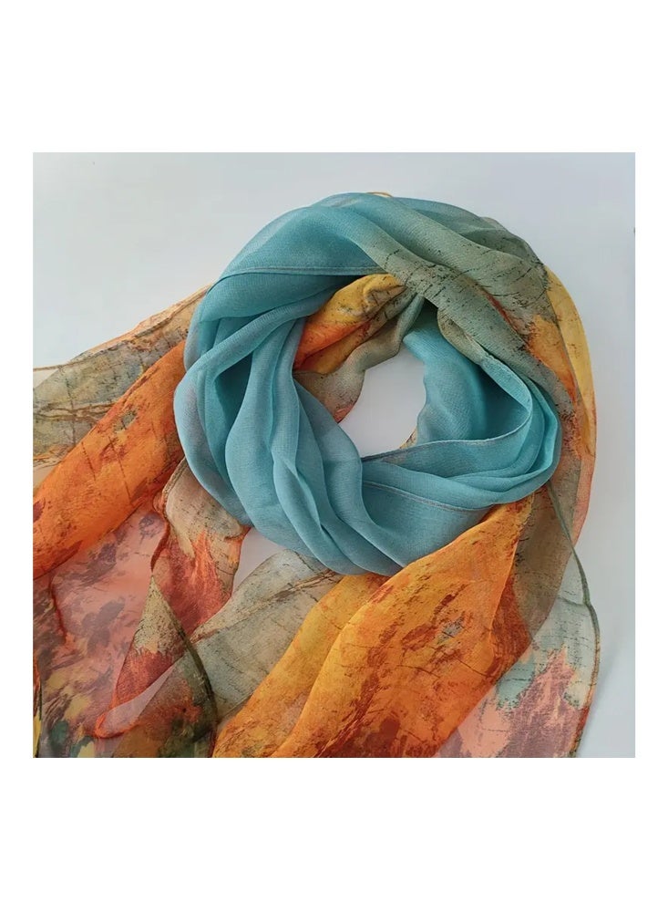 Zeemey Women's artistic oil painting style scarf, rich in color like a natural scroll, light and breathable material, large size can be used as a shawl, fashionable and artistic (160*50CM) - Image 3