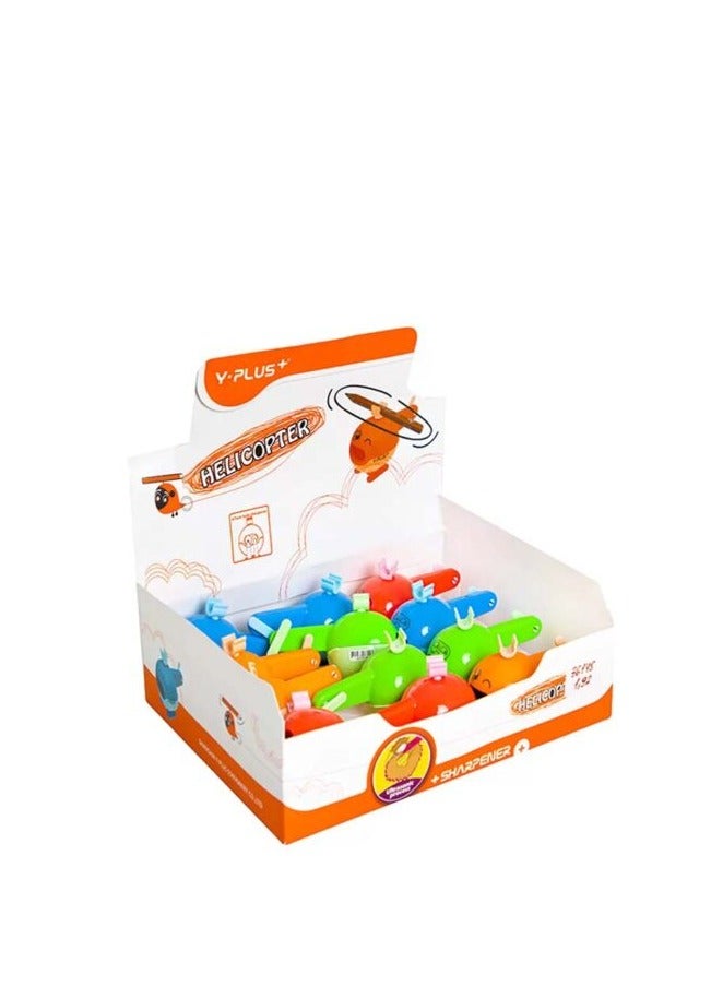 YPlus مبراة أقلام عالية الجودة Y-Plus+ SX-180101 بتصميم هليكوبتر ثنائي الثقوب للمكتب والطلاب - عبوة 12 قطعة - Image 1