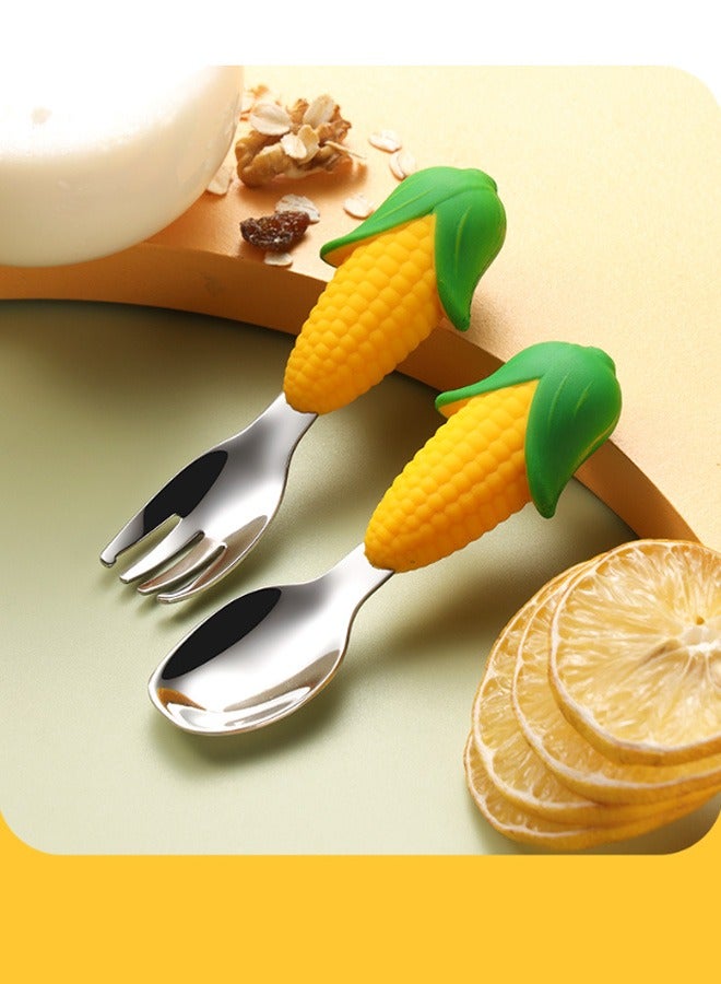 GMORO Cartoon Corn Shape Baby Fork and Spoon Set,Stainless Steel Utensils Cutlery Kit with Travel Safe Carry Case for Toddler Self Feeding Learning - Image 4