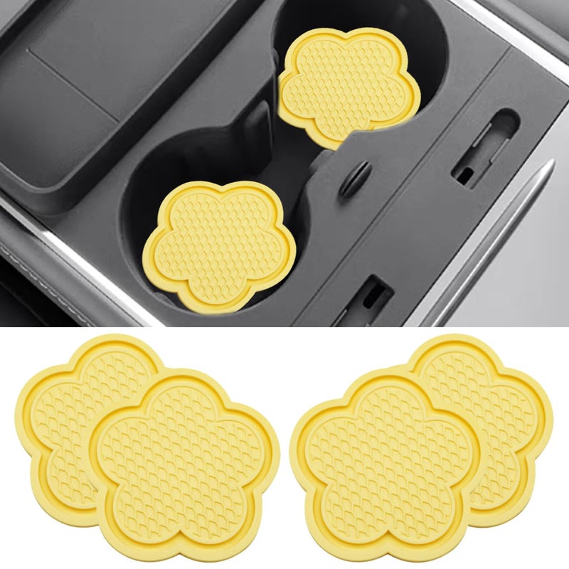BDZMC 4PCS Car Cup Holder Coasters AntiSlip Flower Shaped Car Cup Holder Mat Car Beverage Coaster Cup Holder Insert Ornaments Coaster Universal Car Interior Decor Accessories Yellow - Image 3
