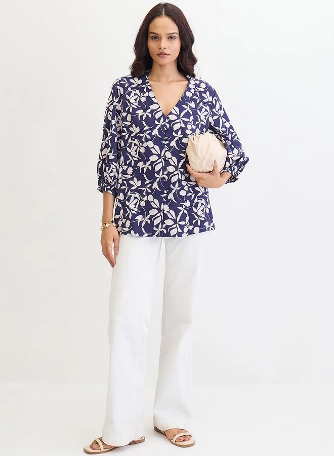 Femmella  Femmella Navy Floral Print Buttoned Top for Women | Best Price UAE
