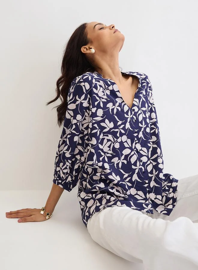 Femmella  Femmella Navy Floral Print Buttoned Top for Women | Best Price UAE