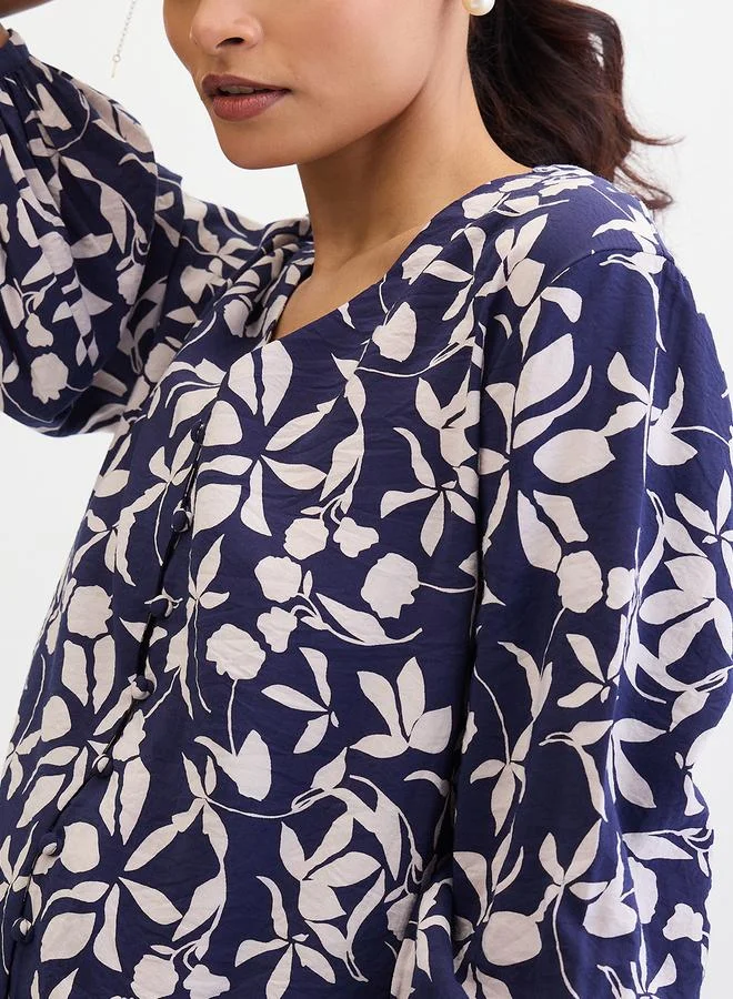 Femmella  Femmella Navy Floral Print Buttoned Top for Women | Best Price UAE