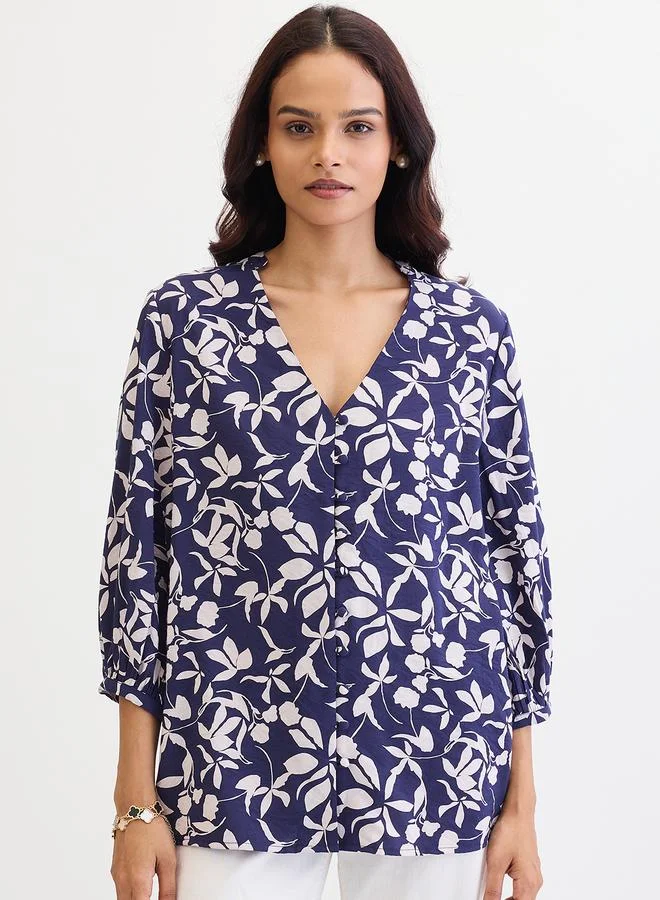 Femmella  Femmella Navy Floral Print Buttoned Top for Women | Best Price UAE