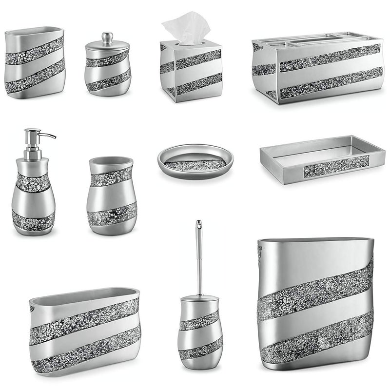 Creative Scents Silver Mosaic Toothbrush And Toothpaste Holder For Bathroom - Decorative Bathroom Toothbrush Holder, Family Toothbrush Cup With One Large Opening To Hold Multiple Toothbrushes At Once - Image 5