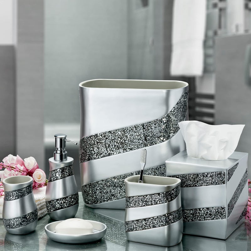 Creative Scents Silver Mosaic Toothbrush And Toothpaste Holder For Bathroom - Decorative Bathroom Toothbrush Holder, Family Toothbrush Cup With One Large Opening To Hold Multiple Toothbrushes At Once - Image 3