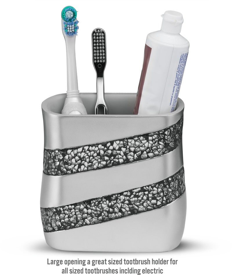 Creative Scents Silver Mosaic Toothbrush And Toothpaste Holder For Bathroom - Decorative Bathroom Toothbrush Holder, Family Toothbrush Cup With One Large Opening To Hold Multiple Toothbrushes At Once - Image 4