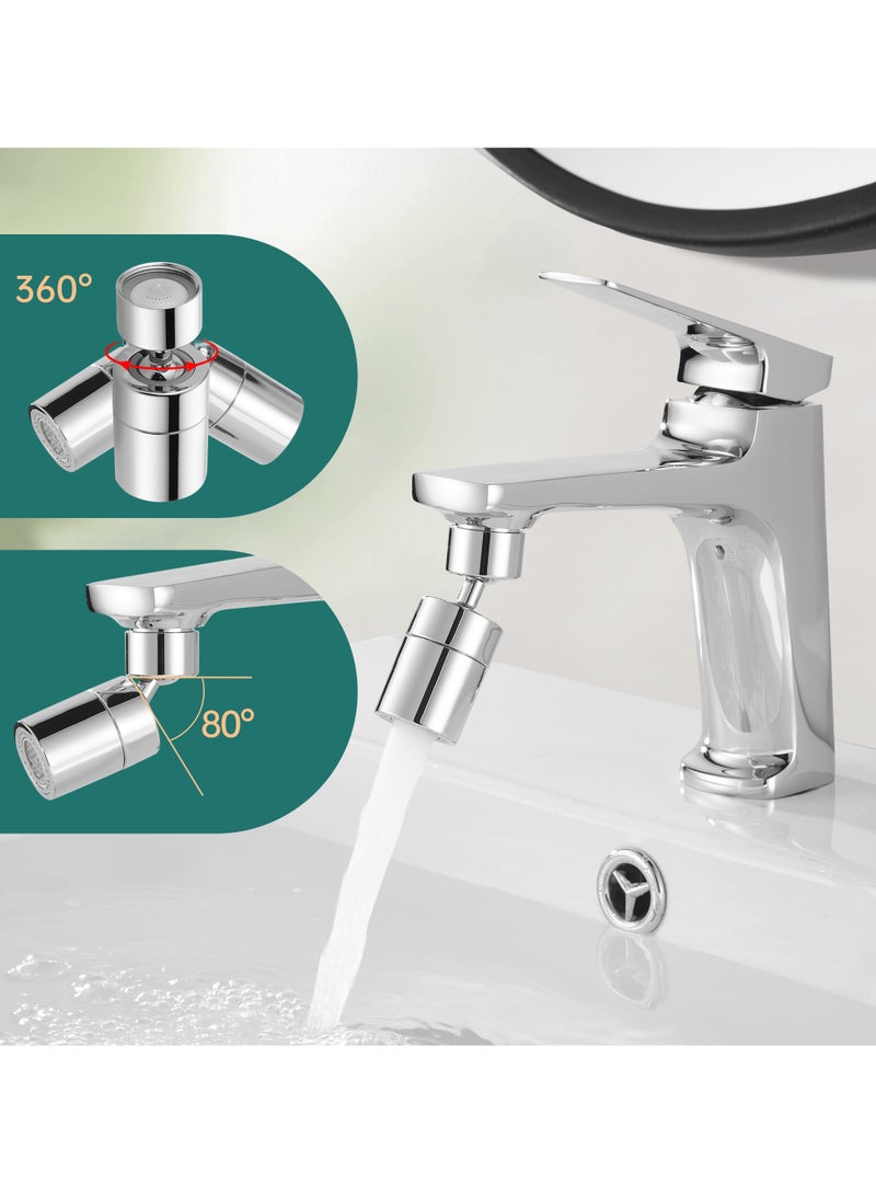 ﺻ ﻮ ﺭ ﺓ ﺍ ﻟ ﻌ ﻼ ﻣ  بريمكس العالمي سبلاش فلتر صنبور موسع 360 درجة تدوير مع 2 وسائط البخاخ للمطبخ الحمام صنبور من النحاس مهوية الكروم - Image 4