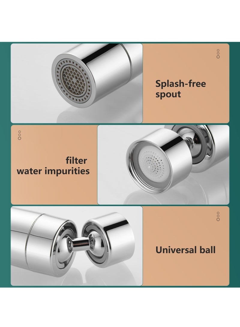 ﺻ ﻮ ﺭ ﺓ ﺍ ﻟ ﻌ ﻼ ﻣ  بريمكس العالمي سبلاش فلتر صنبور موسع 360 درجة تدوير مع 2 وسائط البخاخ للمطبخ الحمام صنبور من النحاس مهوية الكروم - Image 5