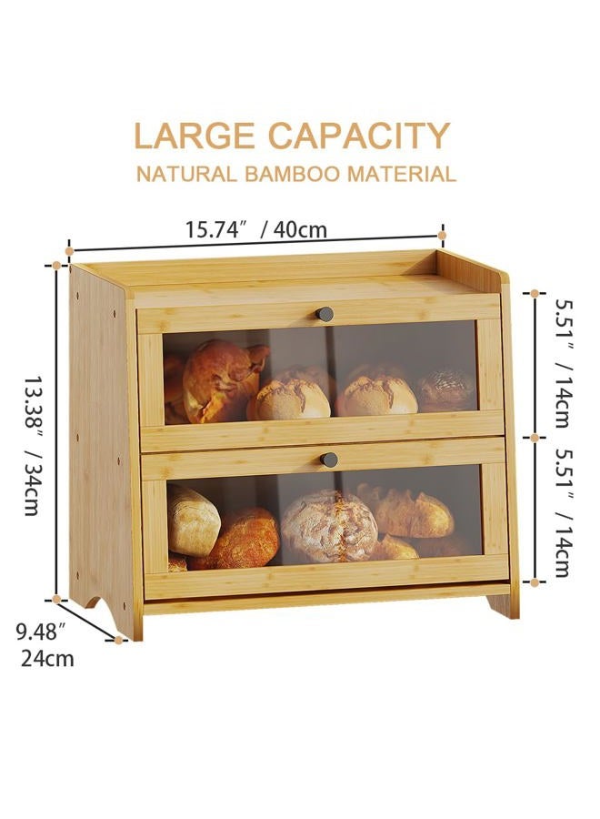 BAMBANG 2 Tier Bread Bin Small Kitchen Worktop Bread Bin Natural - Image 2
