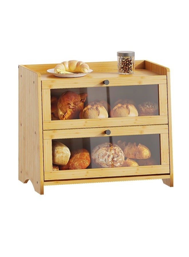 BAMBANG 2 Tier Bread Bin Small Kitchen Worktop Bread Bin Natural - Image 1