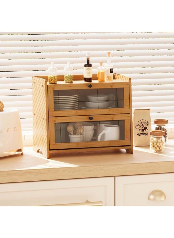 BAMBANG 2 Tier Bread Bin Small Kitchen Worktop Bread Bin Natural - Image 5