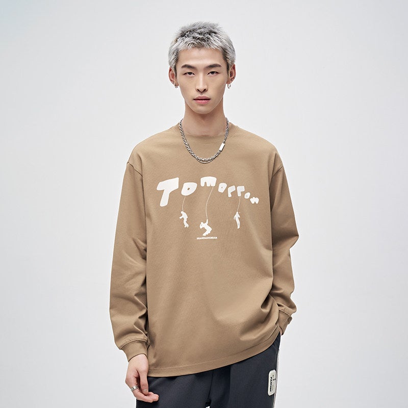 New  trendy brand long-sleeved t-shirt men's 2025 new pure cotton American heavyweight spring and autumn inner wear men's base shirt - Image 2