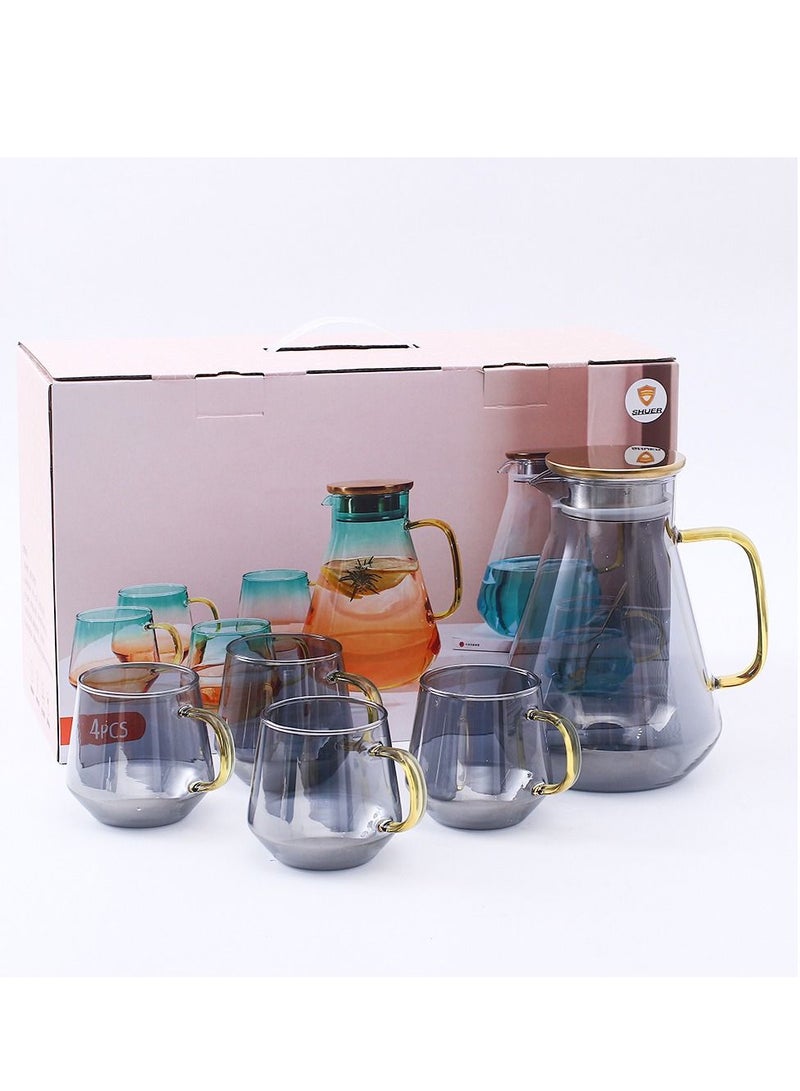Shuer 5-Piece Electroplating Process Glass Cup Water Bottle Set Transparent Tea Mug Milk Straight Tube  - Image 2