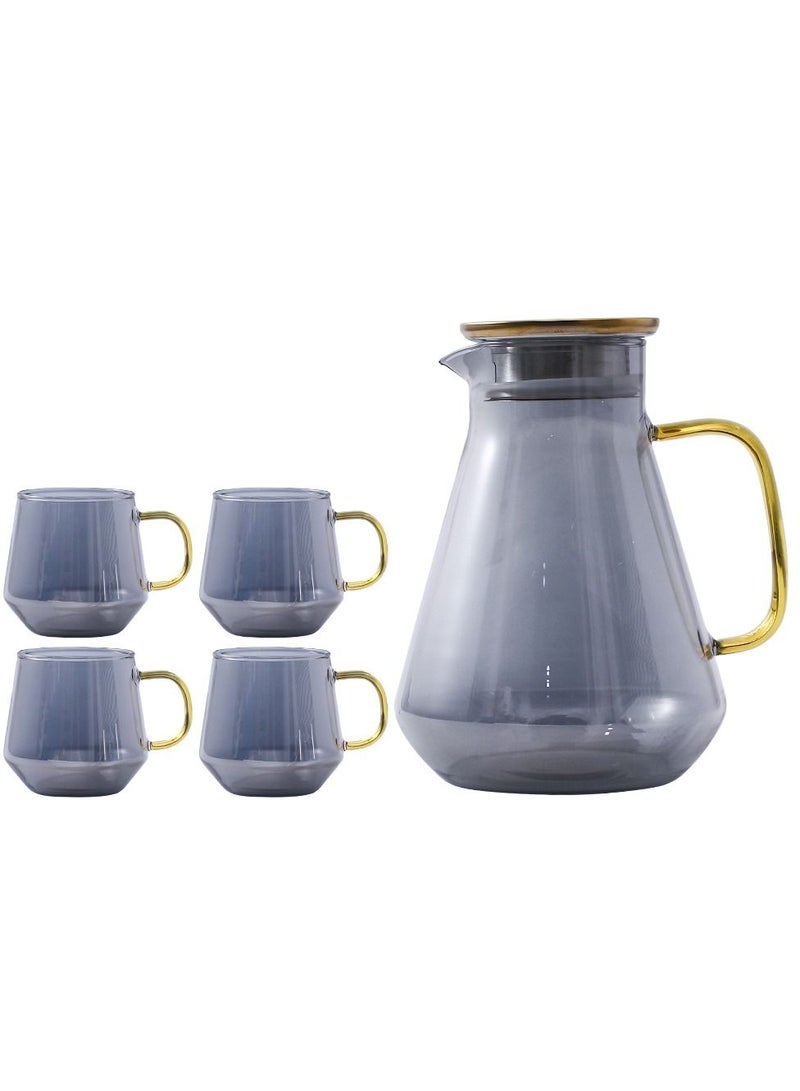 Shuer 5-Piece Electroplating Process Glass Cup Water Bottle Set Transparent Tea Mug Milk Straight Tube  - Image 1
