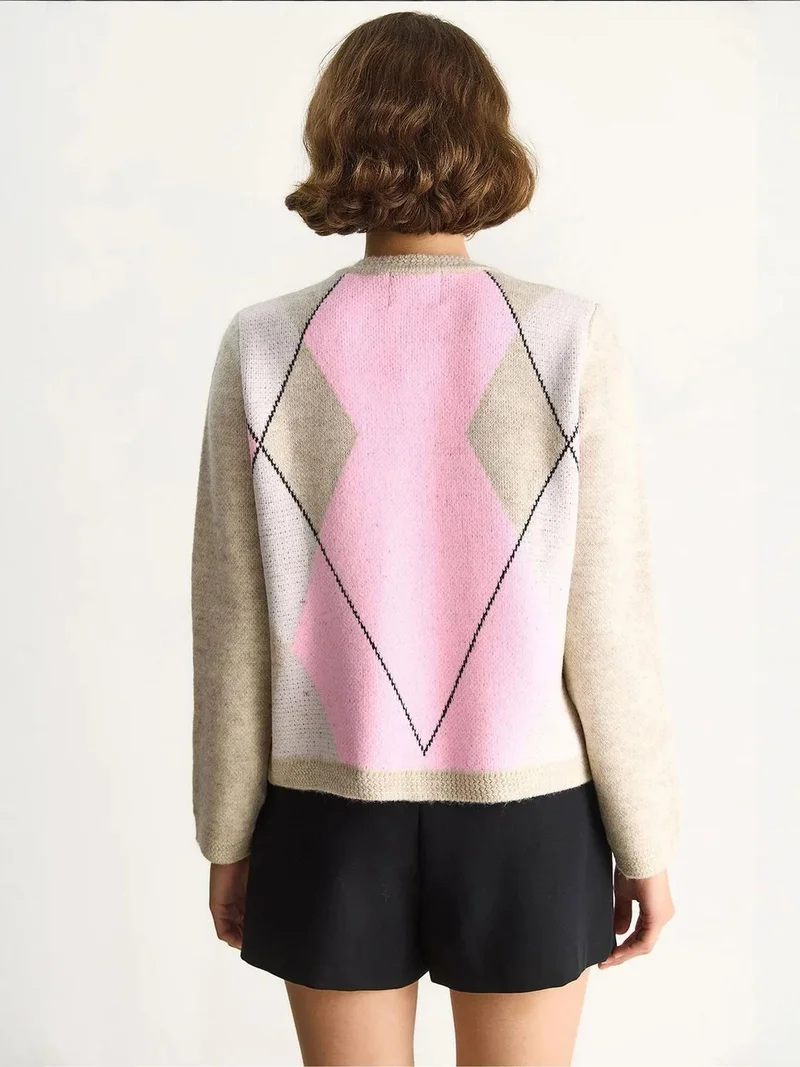Bianco Lucci LUCCI Cellular Knit Button-Up Cardigan