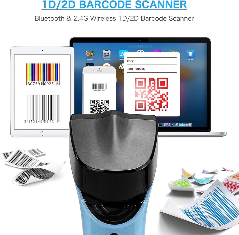 Bluetooth Wireless 2D Barcode Scanner with Charging Cradle, Hands Free Automatic Sensing Bar Code Reader 1D 2D QR pdf417 Scan Gun Works with MAC OS, Windows, iOS, Android - DS7500 (Blue) - Image 2