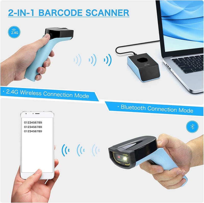Bluetooth Wireless 2D Barcode Scanner with Charging Cradle, Hands Free Automatic Sensing Bar Code Reader 1D 2D QR pdf417 Scan Gun Works with MAC OS, Windows, iOS, Android - DS7500 (Blue) - Image 3