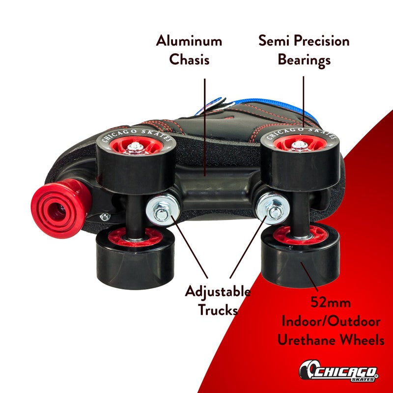 Chicago Skates Sidewalk Roller Skates â€“ Durable, Top Performance Indoor/Outdoor Use Skate Shoes for Girls & Boys, High-Top Boot Safety Youth Quad Skates, 60mm PU Wheels, Adjustable Chassis & Trucks - Image 3