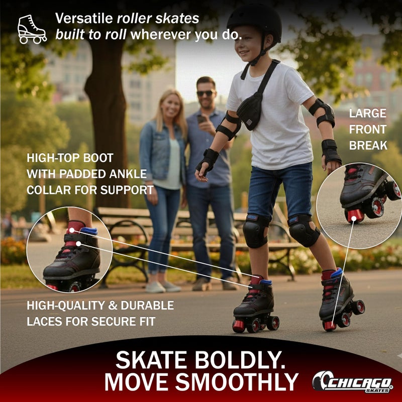 Chicago Skates Sidewalk Roller Skates â€“ Durable, Top Performance Indoor/Outdoor Use Skate Shoes for Girls & Boys, High-Top Boot Safety Youth Quad Skates, 60mm PU Wheels, Adjustable Chassis & Trucks - Image 4