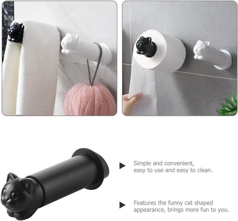 Wall-Mounted Cat Roll Paper Holder Black, Cartoon Toilet Paper Dispenser with Shelf for Bathroom and Kitchen, Household Wall Tissue Mount, No-Drill Installation - Image 3