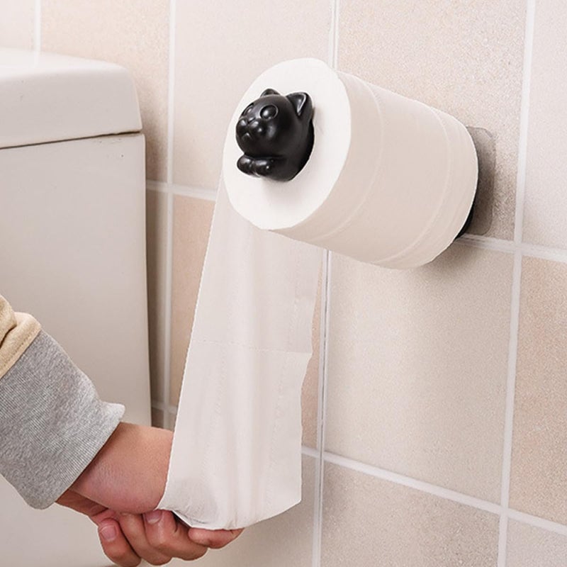 Wall-Mounted Cat Roll Paper Holder Black, Cartoon Toilet Paper Dispenser with Shelf for Bathroom and Kitchen, Household Wall Tissue Mount, No-Drill Installation - Image 5