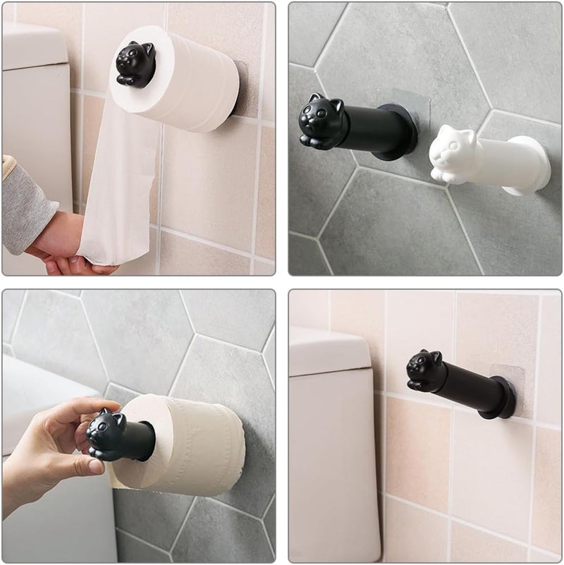 Wall-Mounted Cat Roll Paper Holder Black, Cartoon Toilet Paper Dispenser with Shelf for Bathroom and Kitchen, Household Wall Tissue Mount, No-Drill Installation - Image 4
