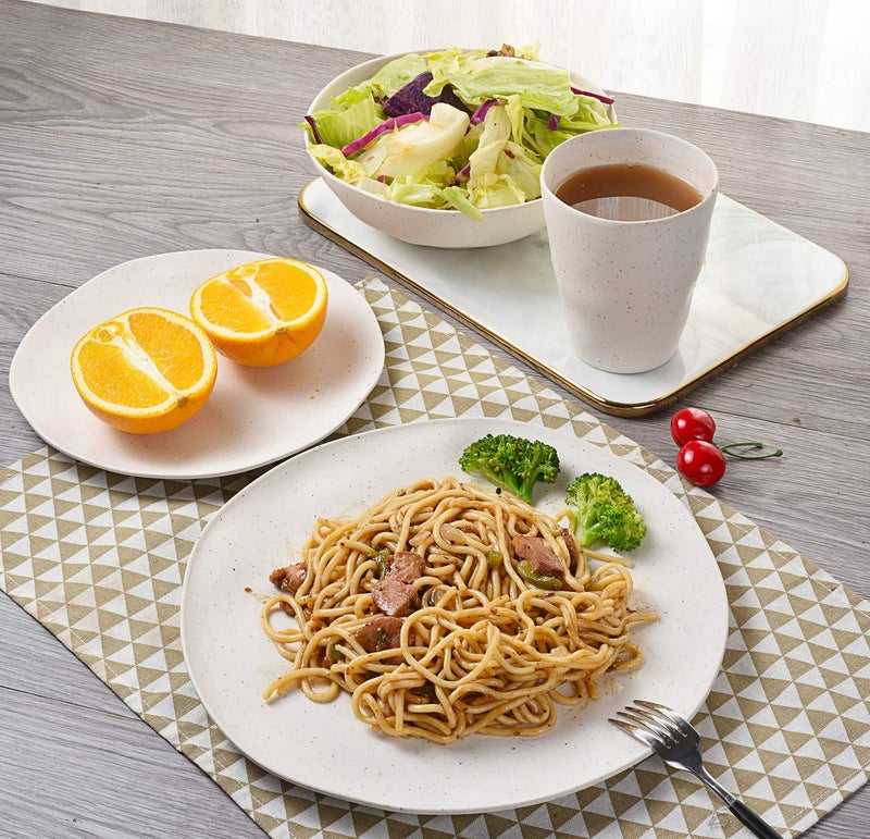 Morgiana Bamboo Dinnerware Set, 8-Pieces Reusable Tableware Set Eco-Friendly Bamboo Fiber Plates, Cups, Bowls for 2 Person (White) - Image 4