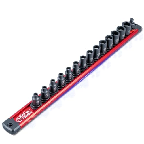 AKM TOOL 1/4 Inch Drive Magnetic Impact Socket Set, 15-Piece Metric, 4mm-15mm, 6 Point, Cr-Mo, Square Drive, Magnetic Sockets with Adapter, Rail - Image 1