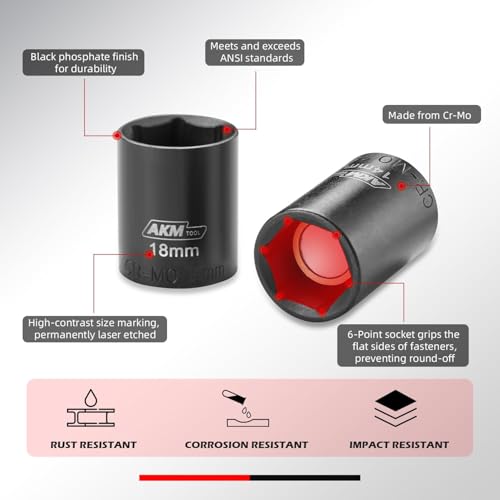 AKM TOOL 1/4 Inch Drive Magnetic Impact Socket Set, 15-Piece Metric, 4mm-15mm, 6 Point, Cr-Mo, Square Drive, Magnetic Sockets with Adapter, Rail - Image 4