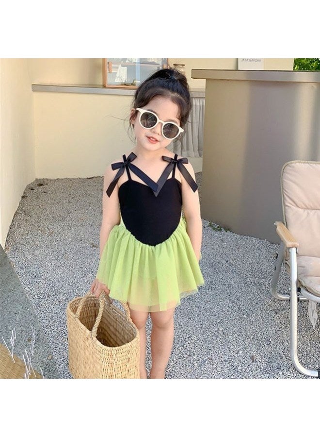 إسكدنيا Girls' Swimsuit Summer Style Western Style Baby Girl Children's Princess Children's Swimsuit Pants Hot Spring Beach Swimsuit-Color:Green (no Cap)- - Image 1