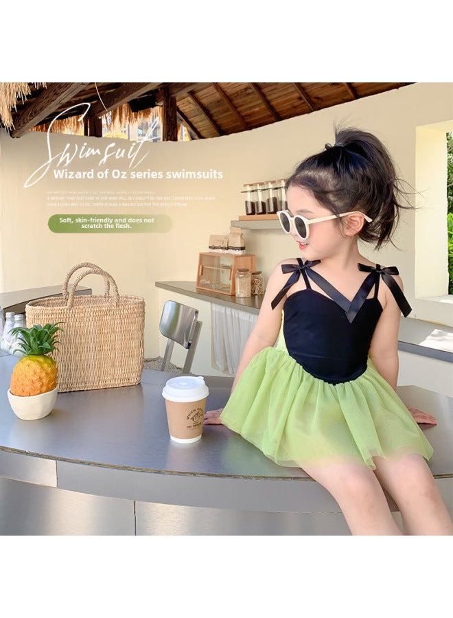 إسكدنيا Girls' Swimsuit Summer Style Western Style Baby Girl Children's Princess Children's Swimsuit Pants Hot Spring Beach Swimsuit-Color:Green (no Cap)- - Image 2