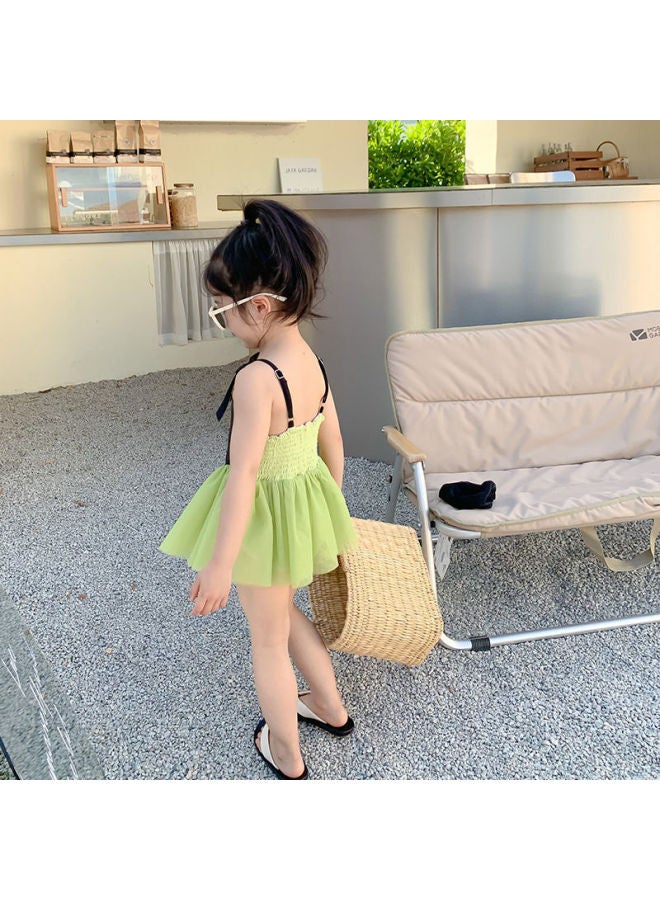 إسكدنيا Girls' Swimsuit Summer Style Western Style Baby Girl Children's Princess Children's Swimsuit Pants Hot Spring Beach Swimsuit-Color:Green (no Cap)- - Image 3