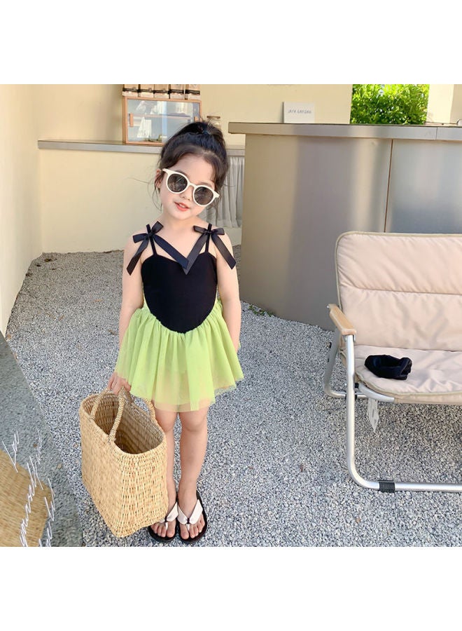 إسكدنيا Girls' Swimsuit Summer Style Western Style Baby Girl Children's Princess Children's Swimsuit Pants Hot Spring Beach Swimsuit-Color:Green (no Cap)- - Image 4