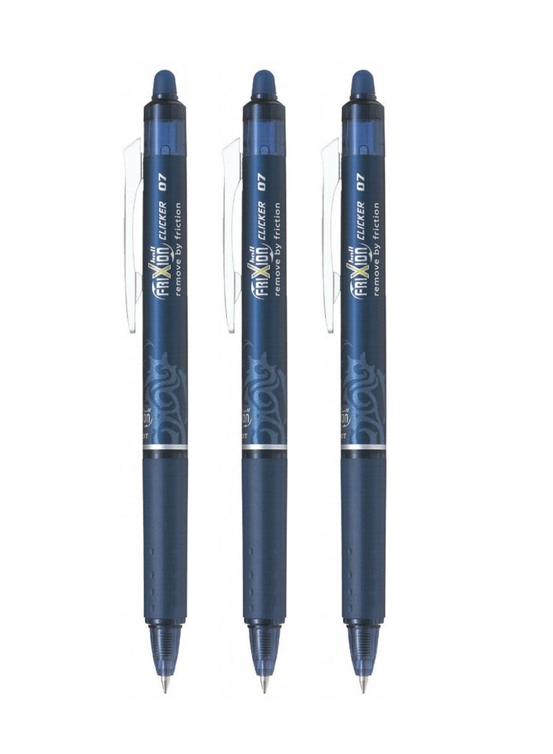 PILOT 3-Piece Frixion Clicker Erasable Ball Pen 0.7mm Tip Blue Black Ink - Image 1