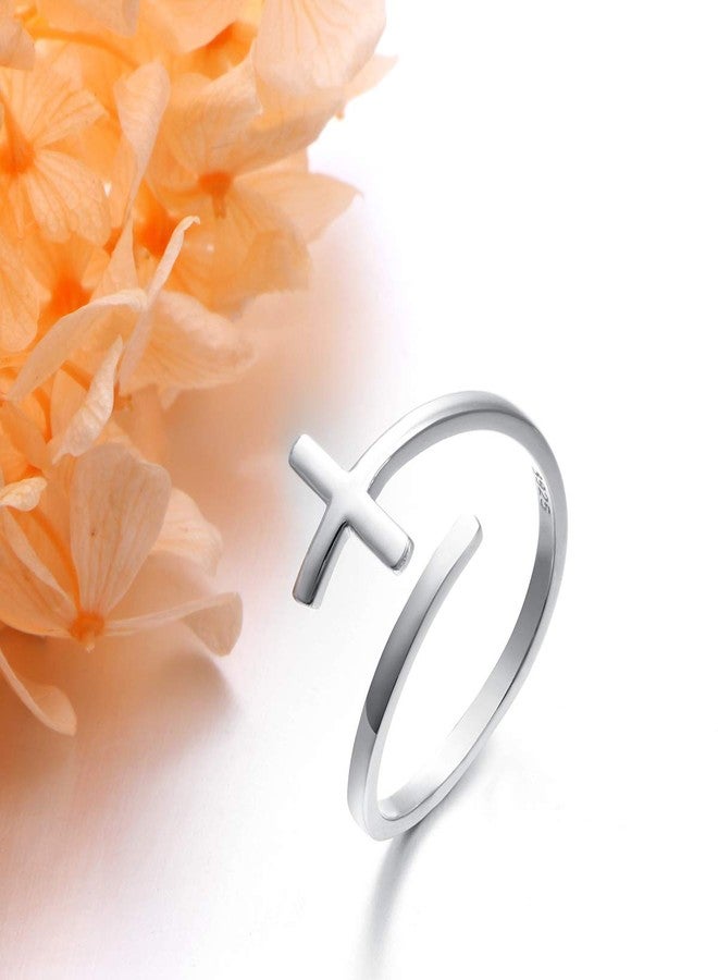 DAOCHONG Simple Cross Ring Sterling Silver Adjustable Cross Wrap Open Ring for Women Easter Gift - Image 3