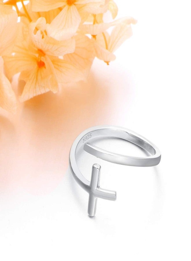 DAOCHONG Simple Cross Ring Sterling Silver Adjustable Cross Wrap Open Ring for Women Easter Gift - Image 4