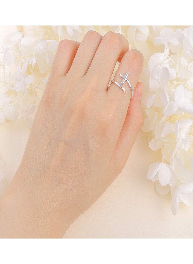 DAOCHONG Simple Cross Ring Sterling Silver Adjustable Cross Wrap Open Ring for Women Easter Gift - Image 2