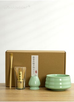 WinHolder 4 Piece Matcha Set, Traditional Handmade Tea Tool with Ceramic Bowl, Scoop, Prong Bamboo Matcha Whisk and Holder  - Image 1