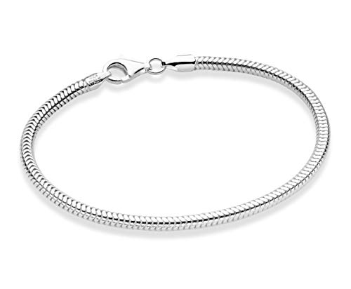 Miabella Italian 925 Sterling Silver Solid 3mm Snake Chain Bracelet for Women Men, Made in Italy (Length 8 Inches) - Image 1