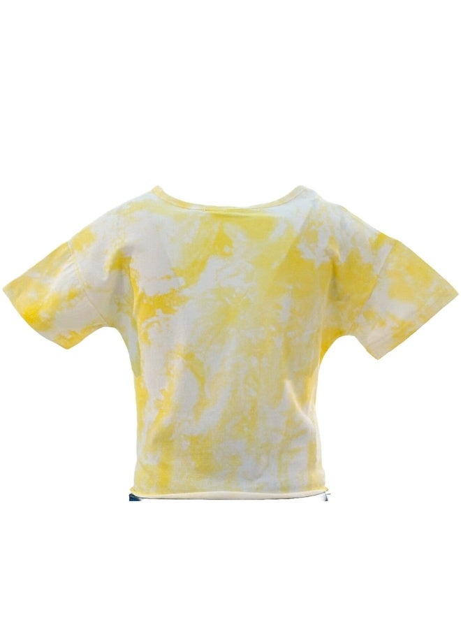 JOANNA JOANNA 23KY369B Girl's Front Tie With I Love The Way You Make Me Smile Quotes Round Neck Short Sleeve T-Shirt - Yellow  - Image 3