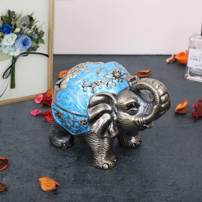 Gusnilo Elephant Outdoor Metal Ashtray with Lid for Cigarettes - Ashtrays for Smokers - Indoor Decoration - Gift for Men & Women (Light Blue) - Image 5
